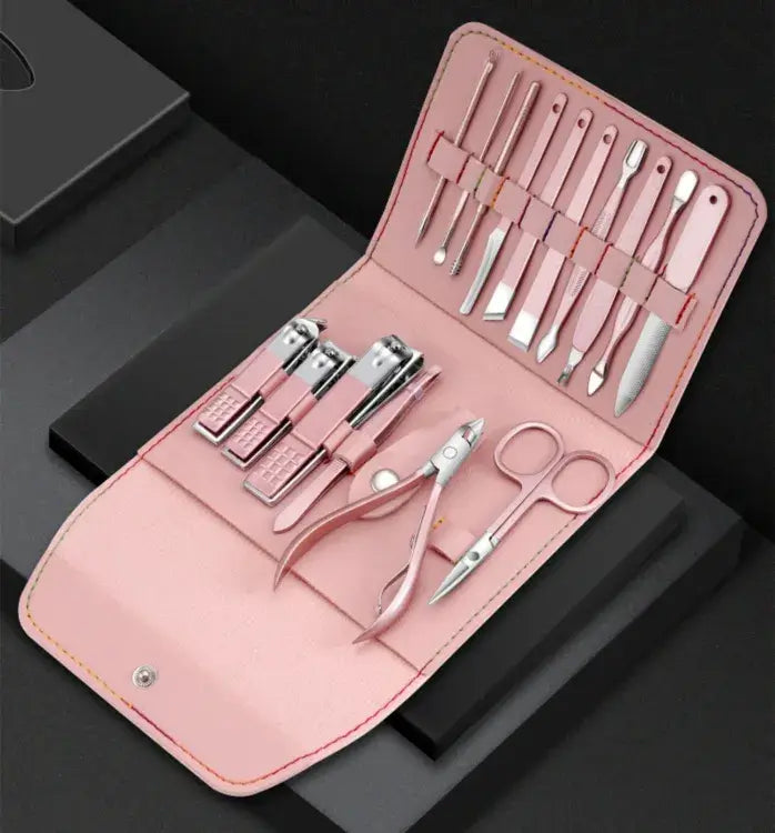 16 Pcs Professional  Grooming Kit Stainless Steel  Foldable Leather Case